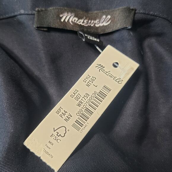 Madewell Utility Tie Waist Maxi Shirt Dress Navy Blue Button Down Pockets Large - Picture 9 of 10